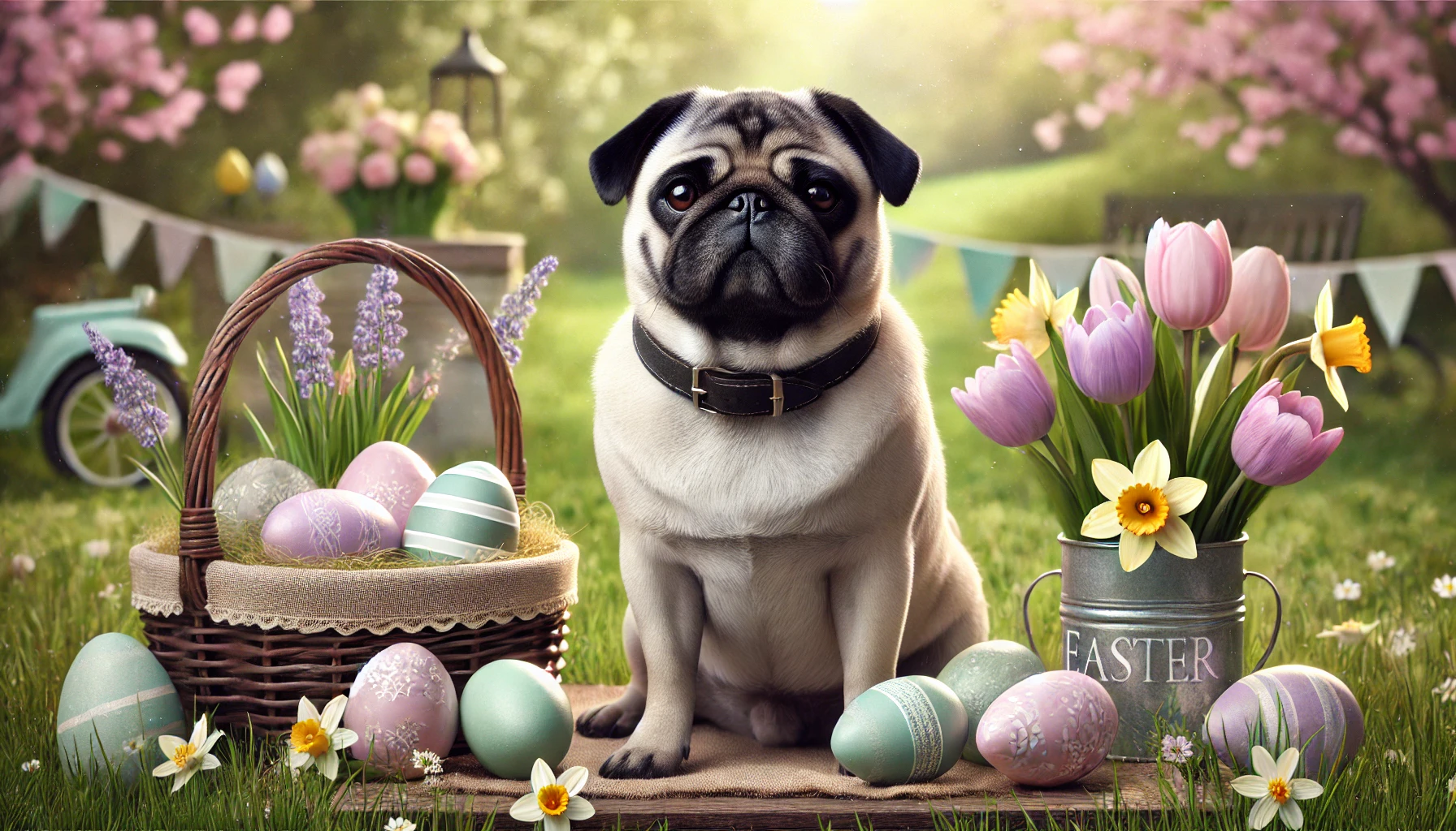 Hund mit Osterdekoration